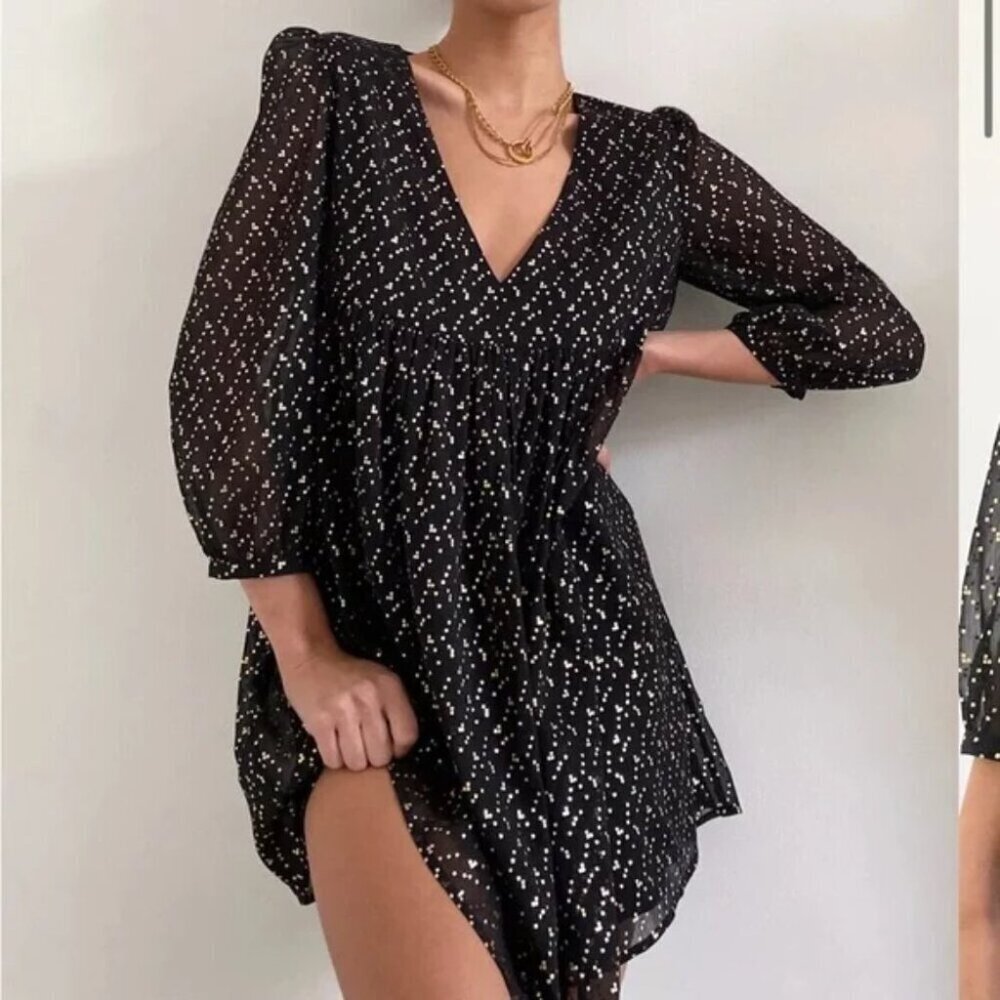 Aritzia Sunday Best Jinx Dress Black Gold Foil Size Medium